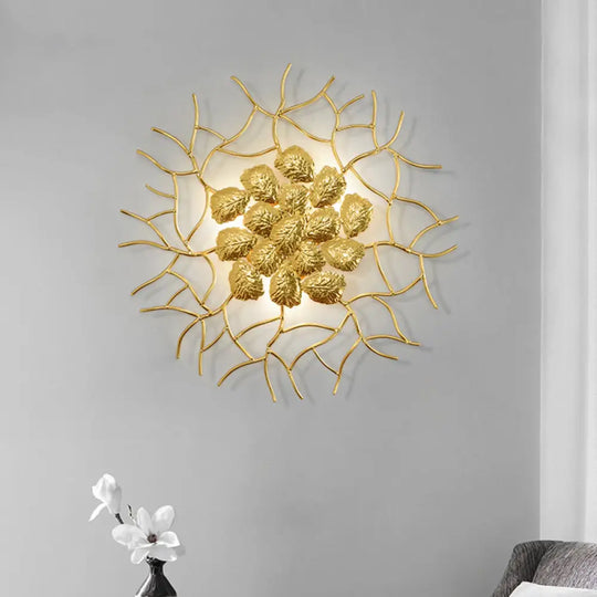 Round Aluminum Wall Lamp With Modern 3-Light Design In Dark Coffee/Gold Leaf Finish Gold