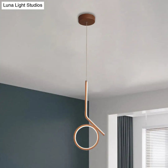 Contemporary Round And Bent Linear Metallic Led Pendant Ceiling Fixture In Brown With Warm/White