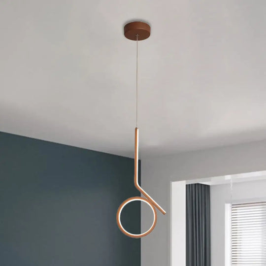 Round And Bent Linear Pendant Metallic Led Ceiling Fixture - Modernism Design In Brown Warm/White