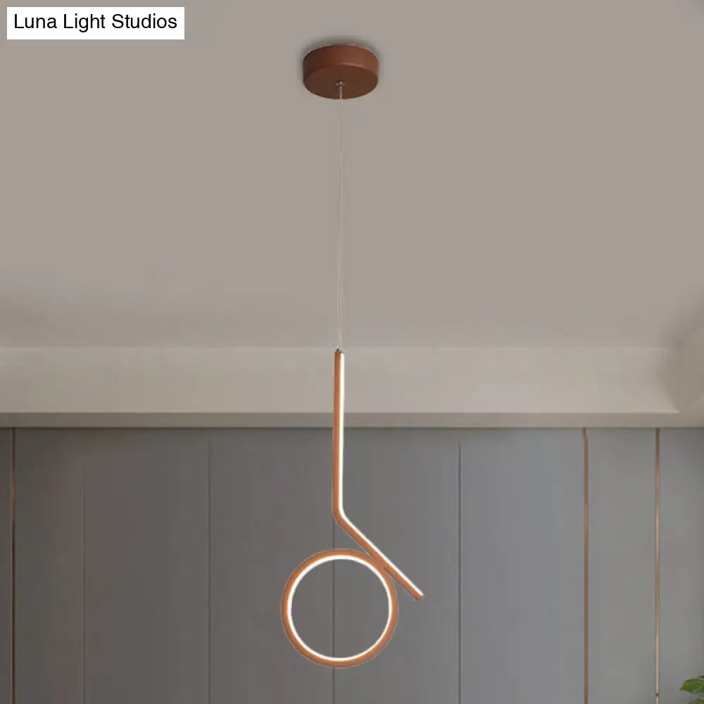 Round And Bent Linear Pendant Metallic Led Ceiling Fixture - Modernism Design In Brown Warm/White