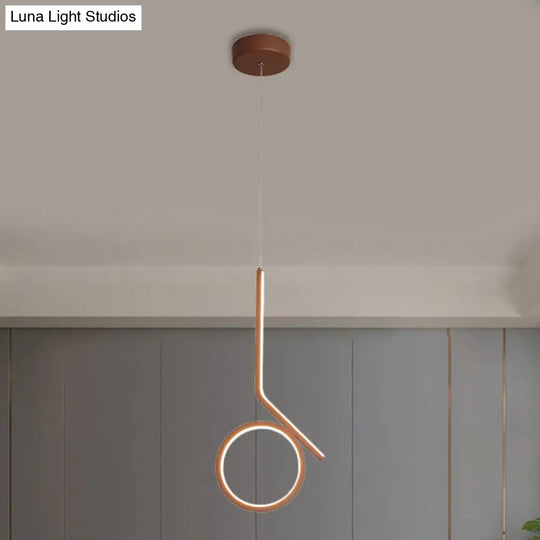 Round And Bent Linear Pendant Metallic Led Ceiling Fixture - Modernism Design In Brown Warm/White