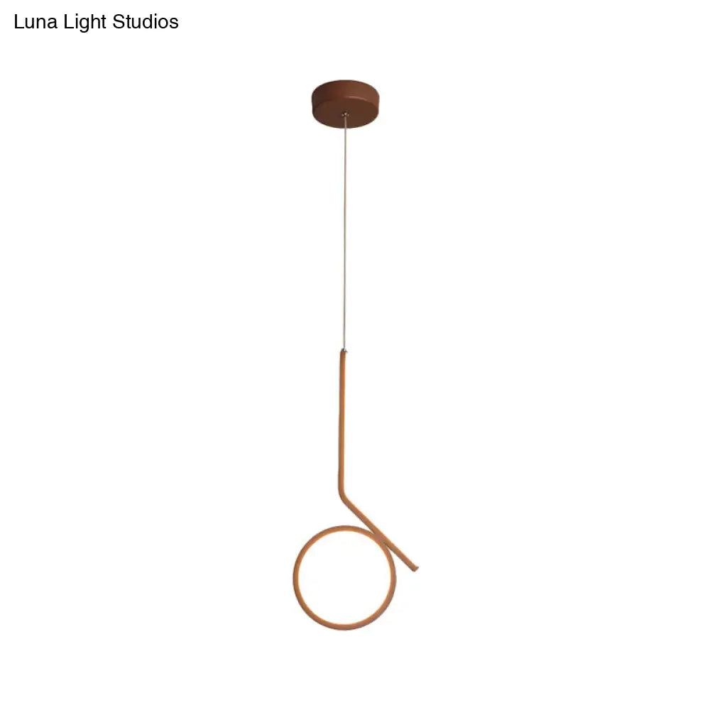 Contemporary Round And Bent Linear Metallic Led Pendant Ceiling Fixture In Brown With Warm/White