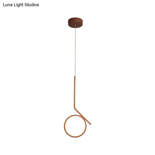 Round And Bent Linear Pendant Metallic Led Ceiling Fixture - Modernism Design In Brown Warm/White