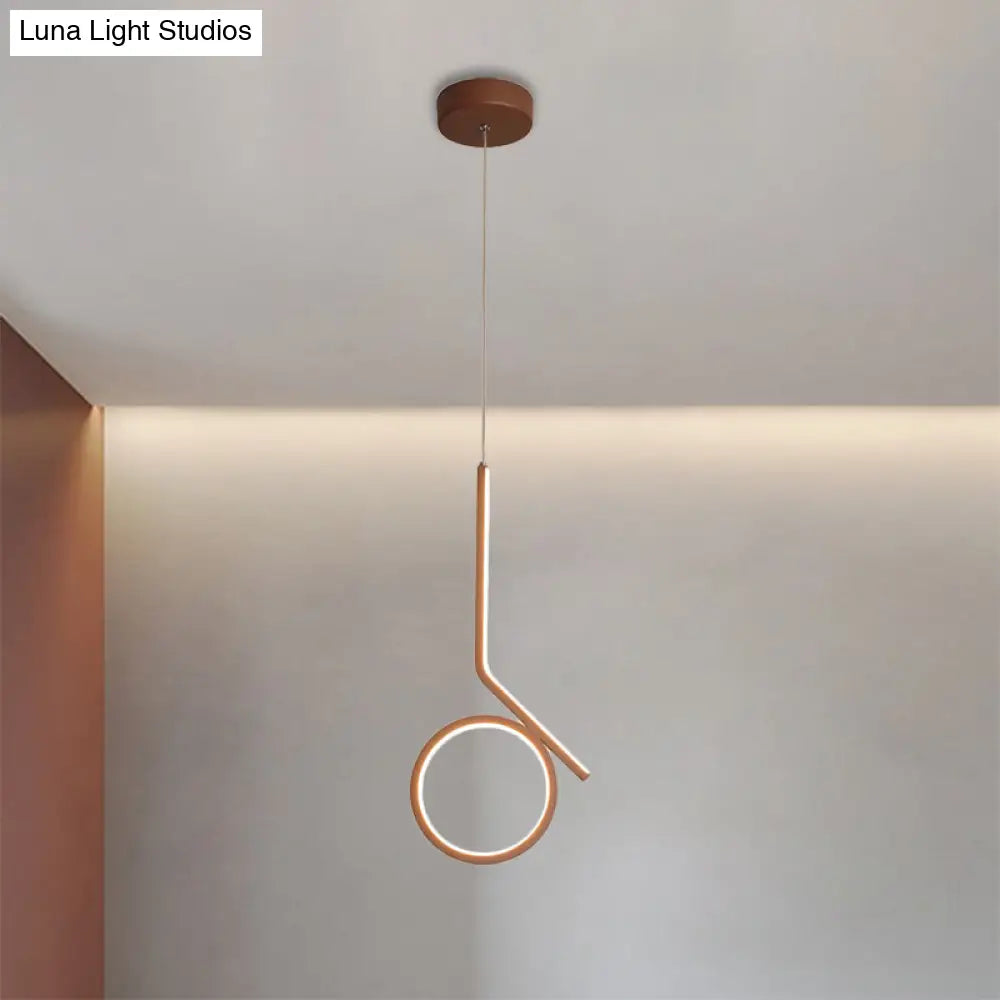 Round And Bent Linear Pendant Metallic Led Ceiling Fixture - Modernism Design In Brown Warm/White