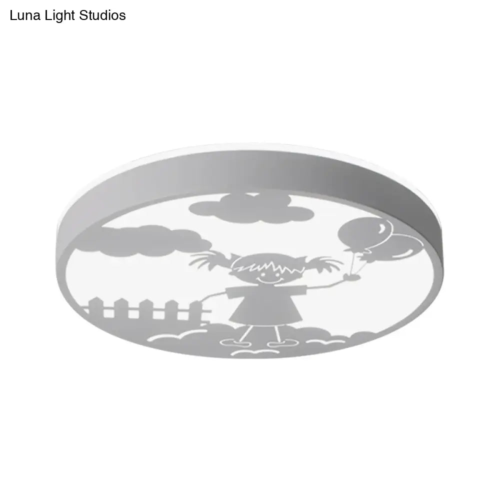 Round Baby Bedroom Flush Mount Light - Girl Deco Metal Macaron Loft Ceiling Lamp