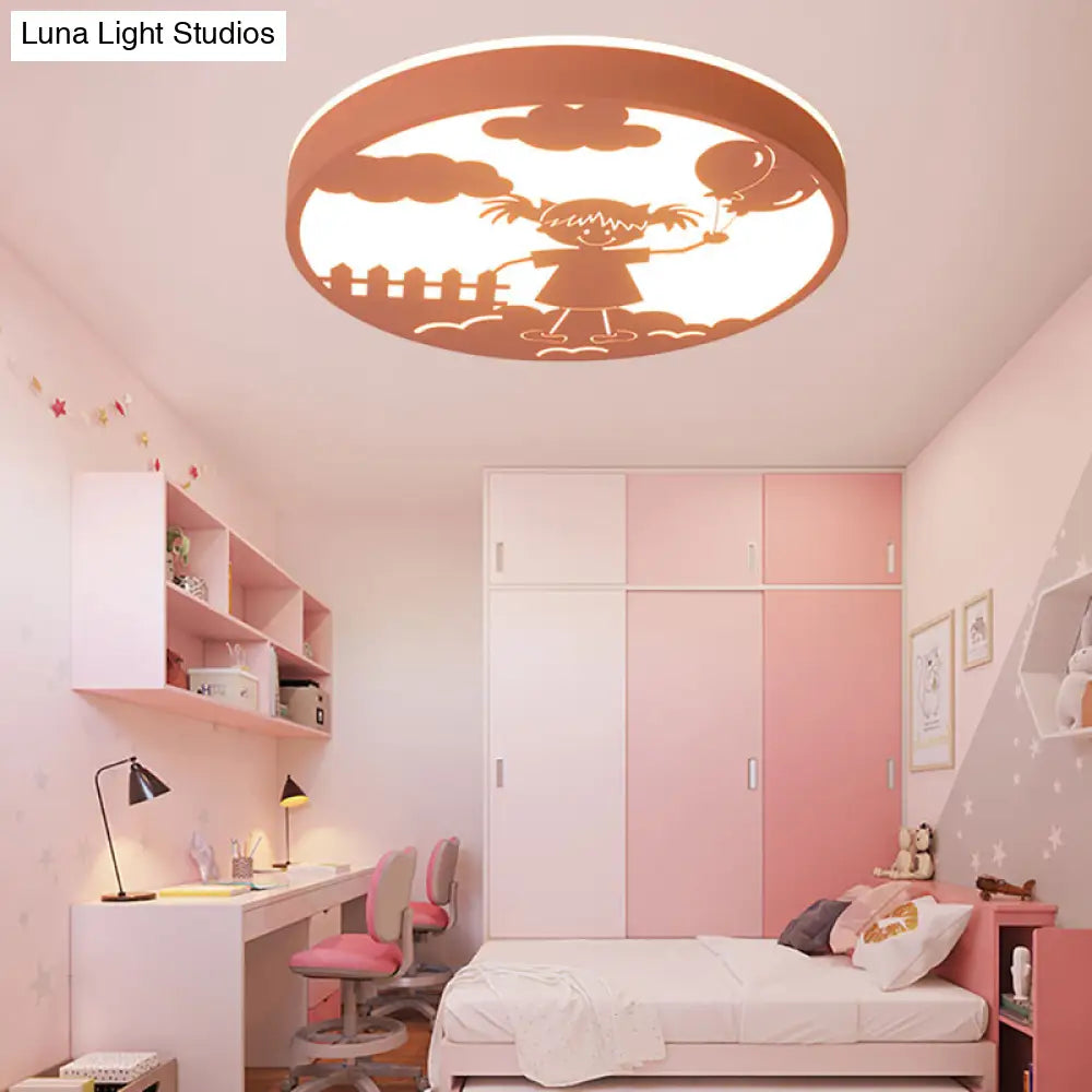 Round Baby Bedroom Flush Mount Light - Girl Deco Metal Macaron Loft Ceiling Lamp Red / Warm