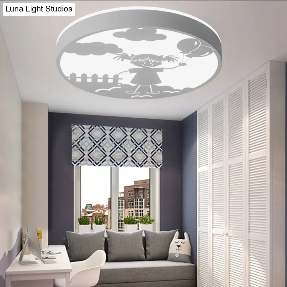 Round Baby Bedroom Flush Mount Light - Girl Deco Metal Macaron Loft Ceiling Lamp White / Warm