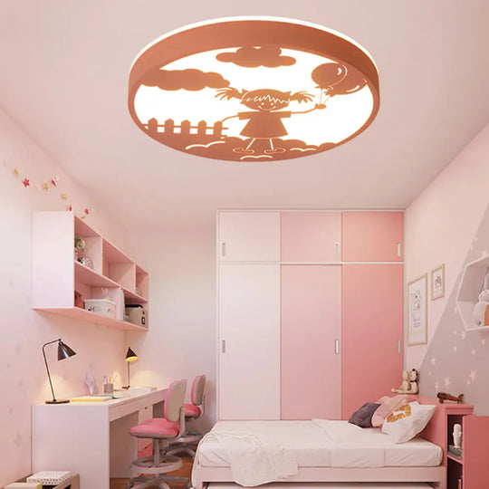 Round Baby Bedroom Flush Mount Light - Girl Deco Metal Macaron Loft Ceiling Lamp Red / Warm