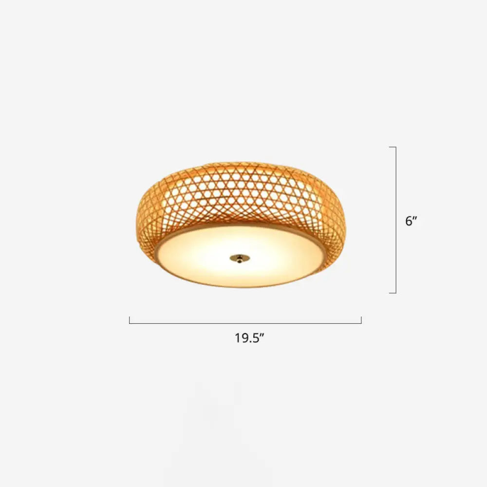 Round Bamboo Flush Mount Ceiling Lamp With Asian Design - Beige / 19.5