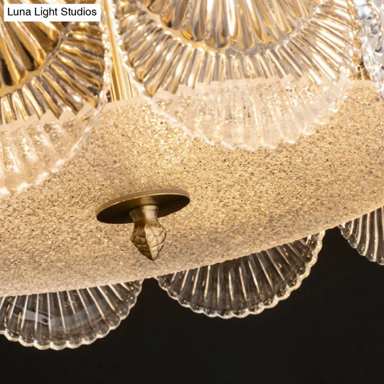 Scalloped Crystal Ribbed Chandelier Pendant Light - Contemporary Brass Hanging Fixture