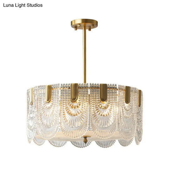 Scalloped Crystal Ribbed Chandelier Pendant Light - Contemporary Brass Hanging Fixture