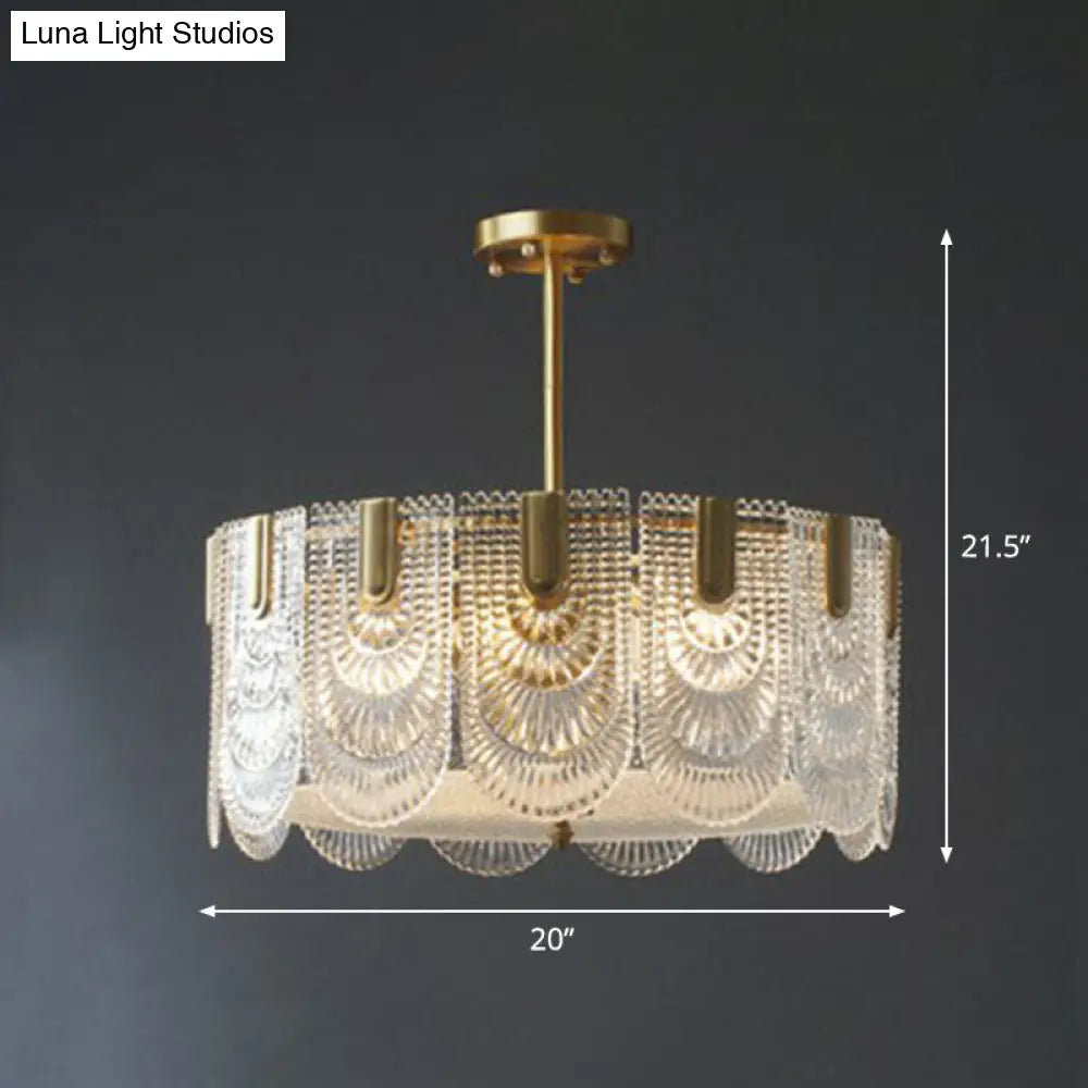 Scalloped Crystal Ribbed Chandelier Pendant Light - Contemporary Brass Hanging Fixture 6 /