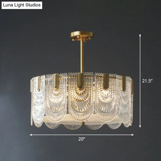 Scalloped Crystal Ribbed Chandelier Pendant Light - Contemporary Brass Hanging Fixture 6 /