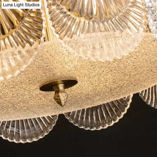 Round Brass With Ribbed Crystal Chandelier Pendant Light