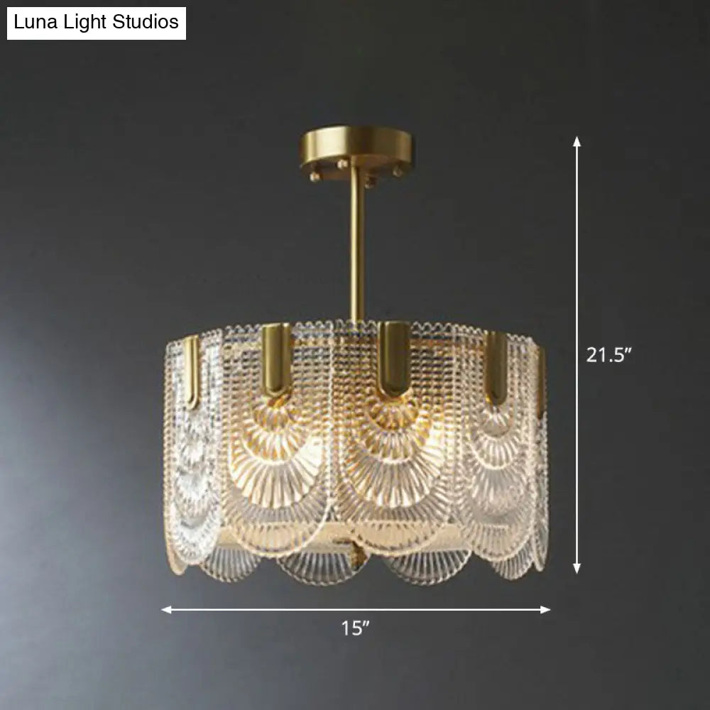 Scalloped Crystal Ribbed Chandelier Pendant Light - Contemporary Brass Hanging Fixture 4 /