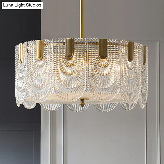 Scalloped Crystal Ribbed Chandelier Pendant Light - Contemporary Brass Hanging Fixture