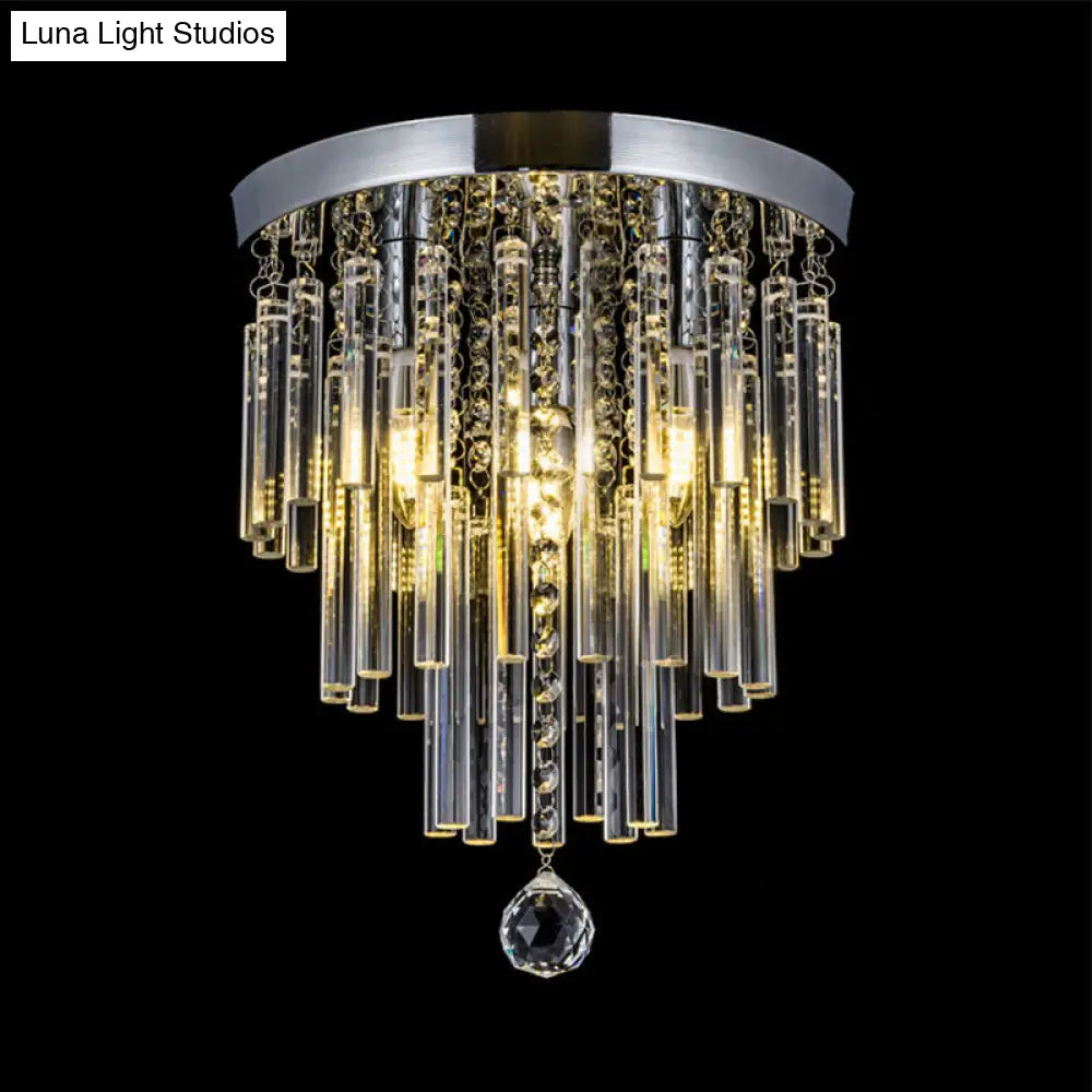 Round Chrome Crystal Bar Flush Mount Ceiling Light - Bare Bulb Flushmount