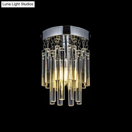 Round Chrome Crystal Bar Flush Mount Ceiling Light - Bare Bulb Flushmount