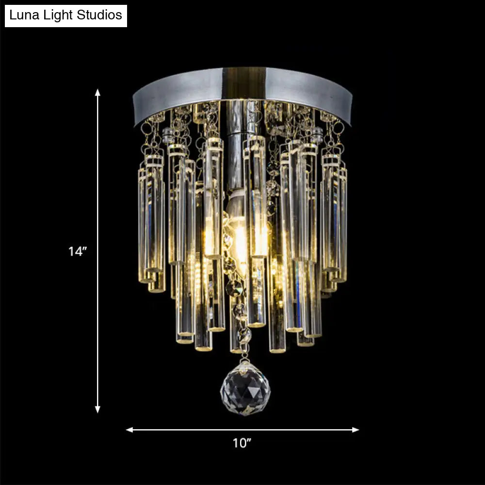 Round Chrome Crystal Bar Flush Mount Ceiling Light - Bare Bulb Flushmount