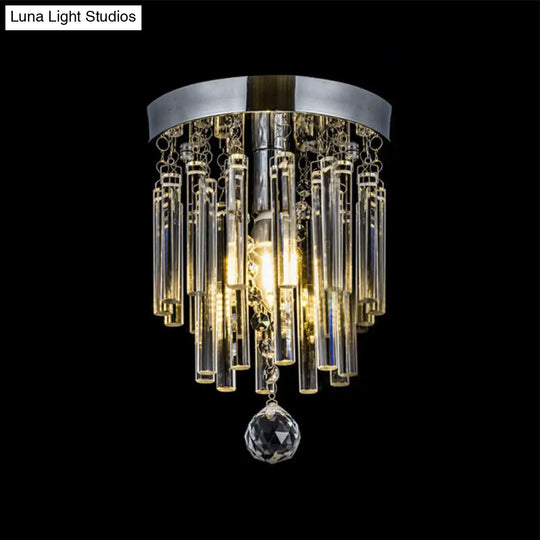 Round Chrome Crystal Bar Flush Mount Ceiling Light - Bare Bulb Flushmount