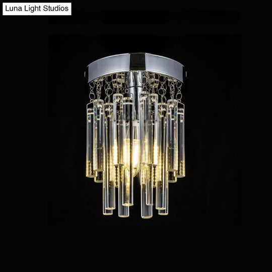 Round Chrome Crystal Bar Flush Mount Ceiling Light - Bare Bulb Flushmount Clear / 6