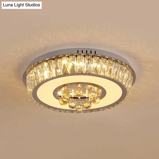 Round Crystal Block Led Ceiling Mount Light In Chrome Enhancing Simplicity For Living Room