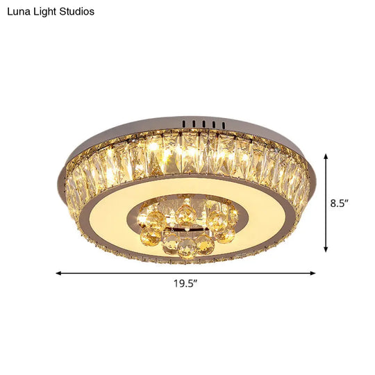 Round Crystal Block Led Ceiling Mount Light In Chrome Enhancing Simplicity For Living Room