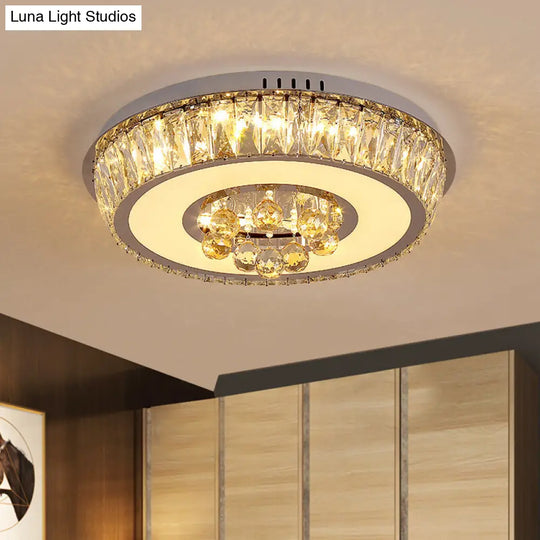 Round Crystal Block Led Ceiling Mount Light In Chrome Enhancing Simplicity For Living Room / B