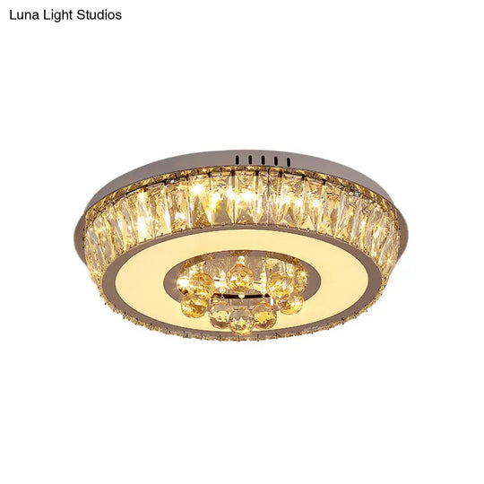 Round Crystal Block Led Ceiling Mount Light In Chrome Enhancing Simplicity For Living Room