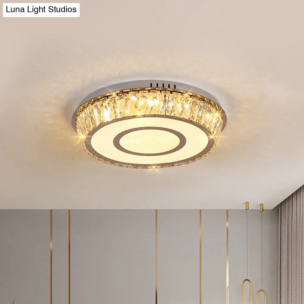 Round Crystal Block Led Ceiling Mount Light In Chrome Enhancing Simplicity For Living Room / A