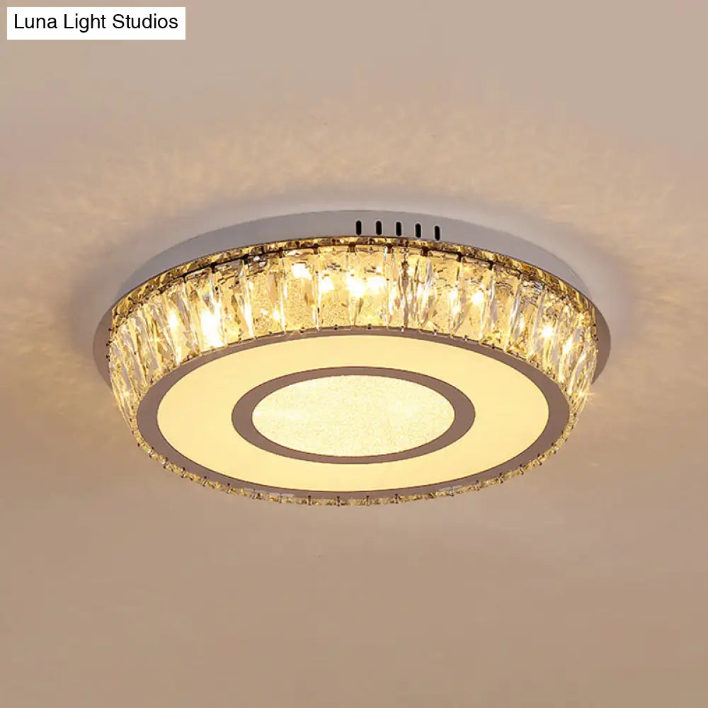 Round Crystal Block Led Ceiling Mount Light In Chrome Enhancing Simplicity For Living Room