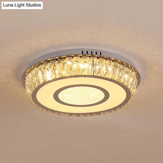 Round Crystal Block Led Ceiling Mount Light In Chrome Enhancing Simplicity For Living Room