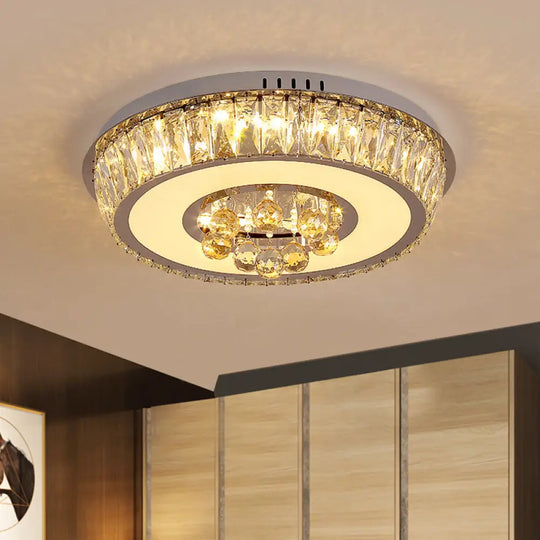 Round Crystal Block Led Ceiling Mount Light In Chrome – Enhancing Simplicity For Living Room / B