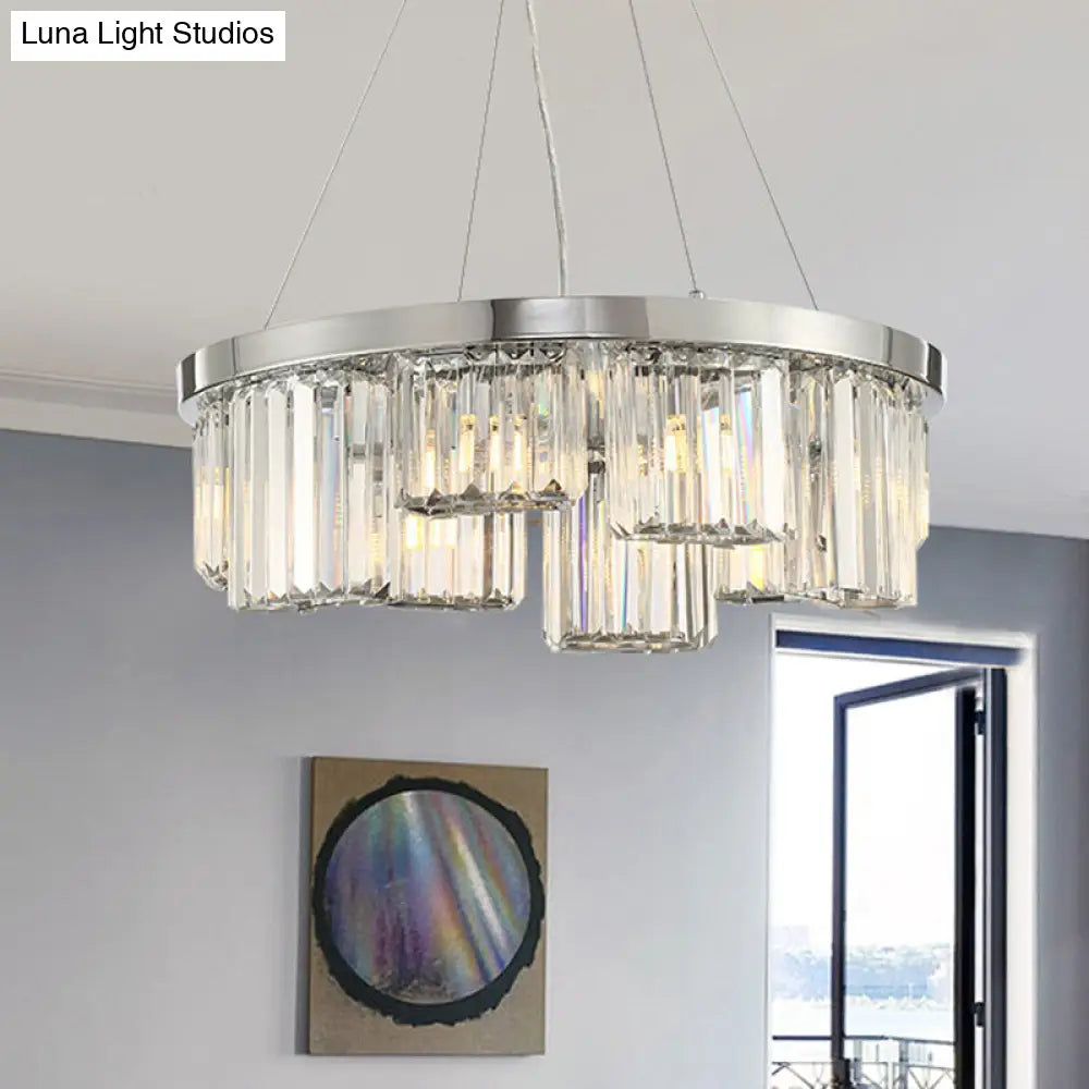 Round Crystal Chandelier With 10 Lights - Elegant Chrome Pendant For Living Room Ceiling