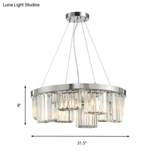 Round Crystal Chandelier With 10 Lights - Elegant Chrome Pendant For Living Room Ceiling