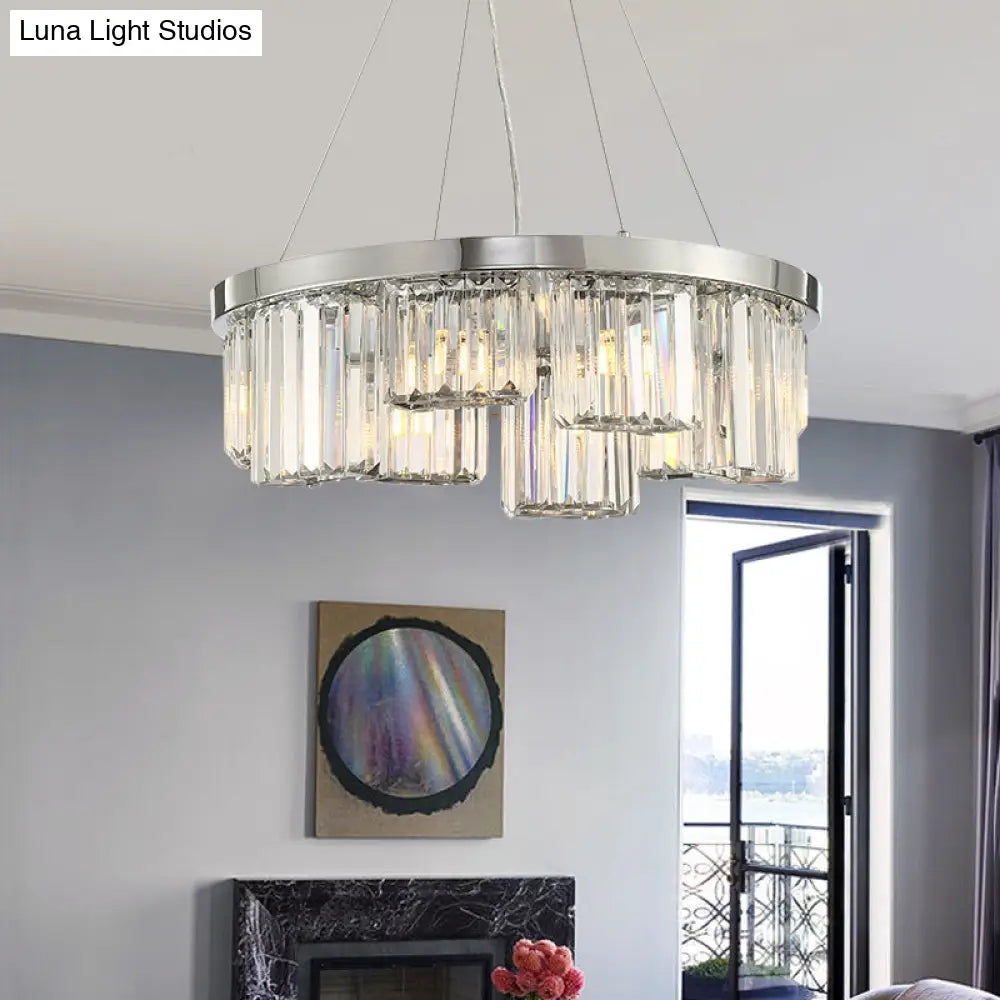 Round Crystal Chandelier With 10 Lights - Elegant Chrome Pendant For Living Room Ceiling