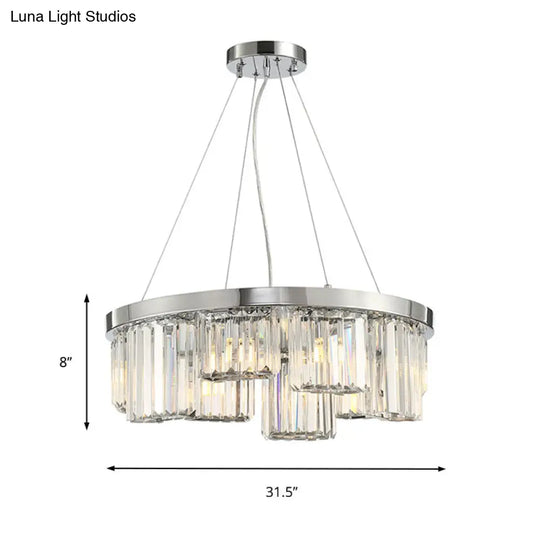 10-Light Crystal Round Chandelier In Chrome - Elegant Ceiling Pendant For Living Room Lighting