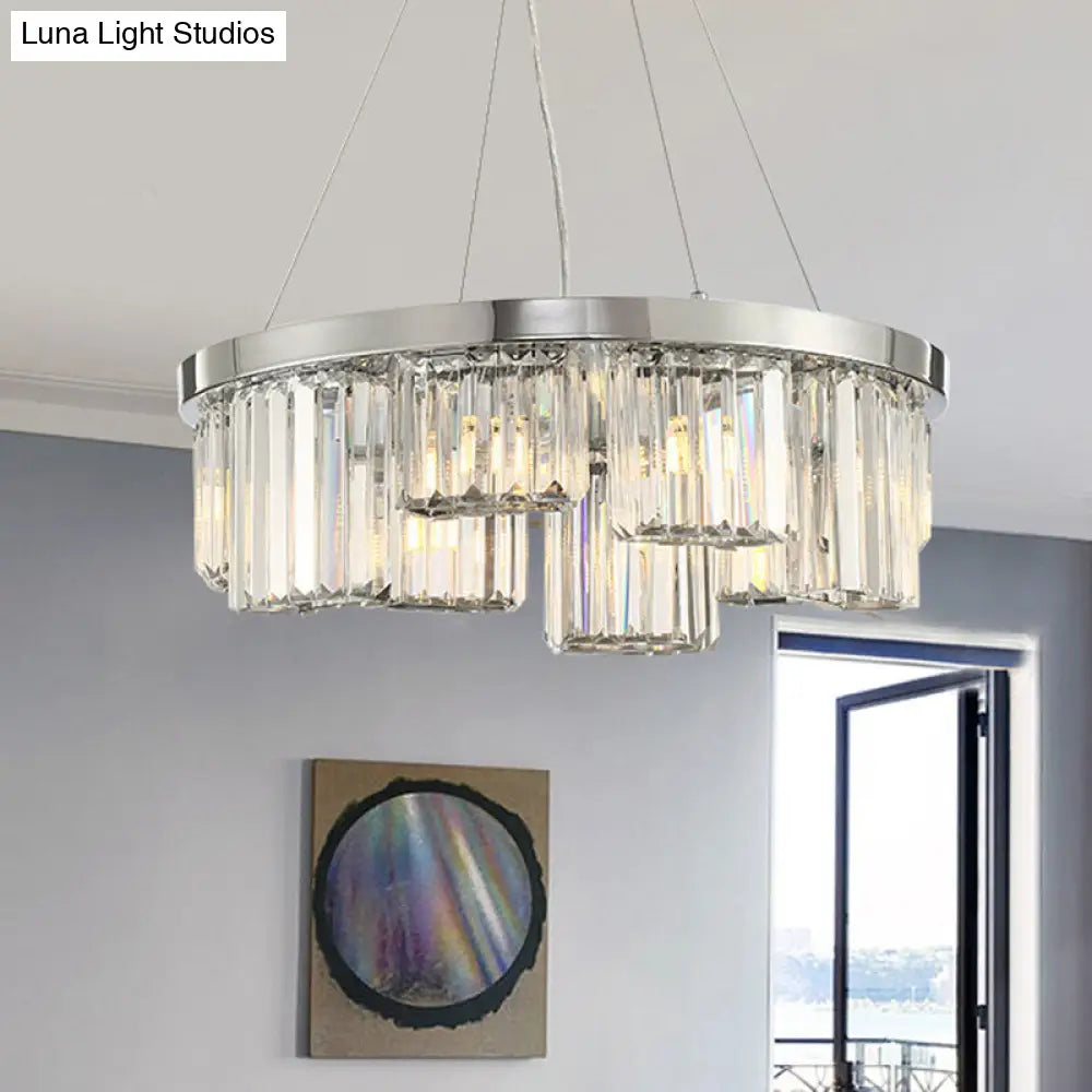 10-Light Crystal Round Chandelier In Chrome - Elegant Ceiling Pendant For Living Room Lighting