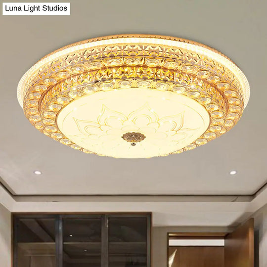 Round Crystal Led Flush Mount Ceiling Light Fixture White 3 Color Options Remote Control Dimming