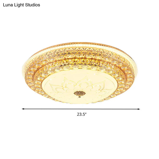Round Crystal Led Flush Mount Ceiling Light Fixture White 3 Color Options Remote Control Dimming