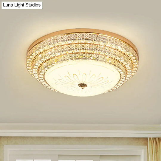 Round Crystal Led Flush Mount Ceiling Light Fixture White 3 Color Options Remote Control Dimming