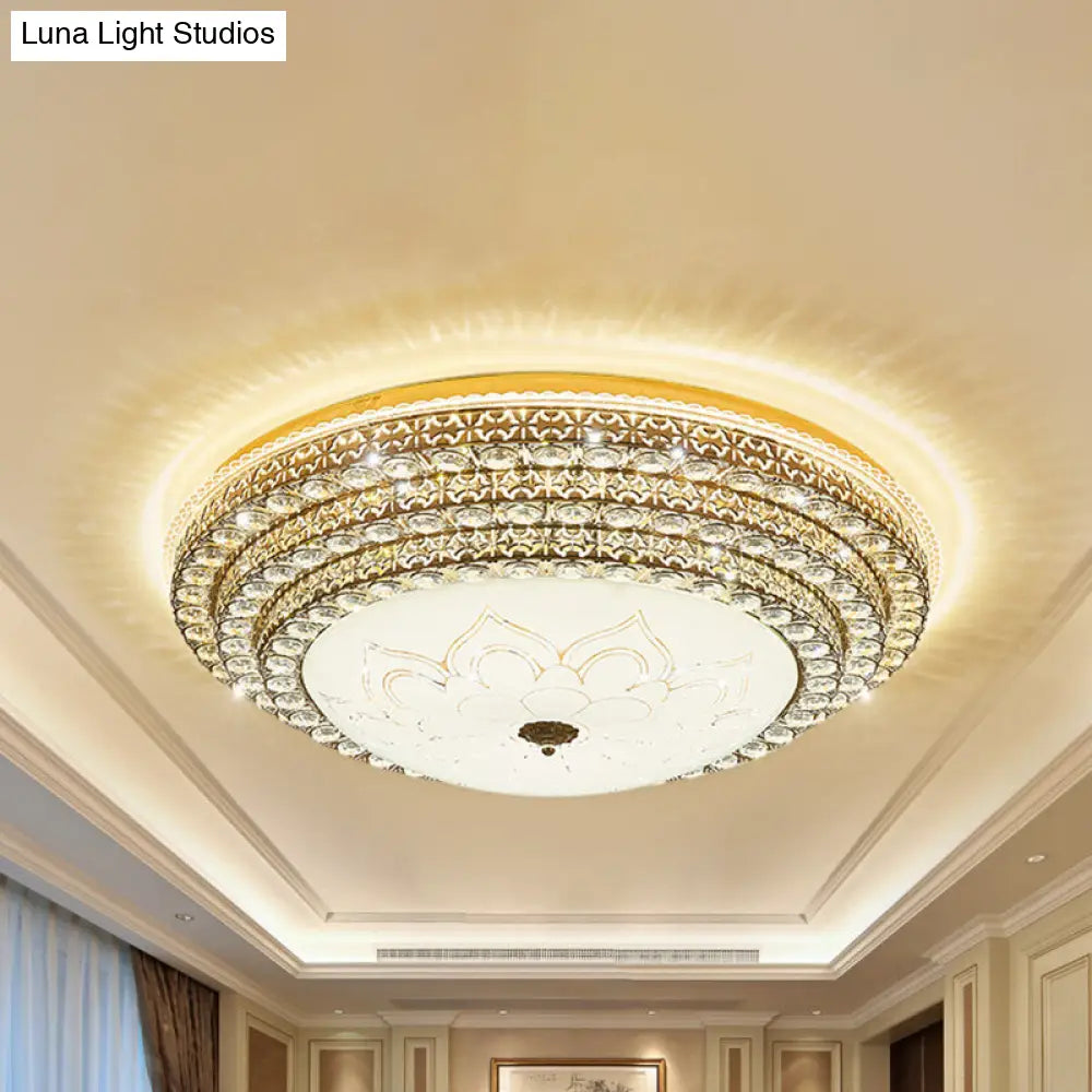 Round Crystal Led Flush Mount Ceiling Light Fixture White 3 Color Options Remote Control Dimming