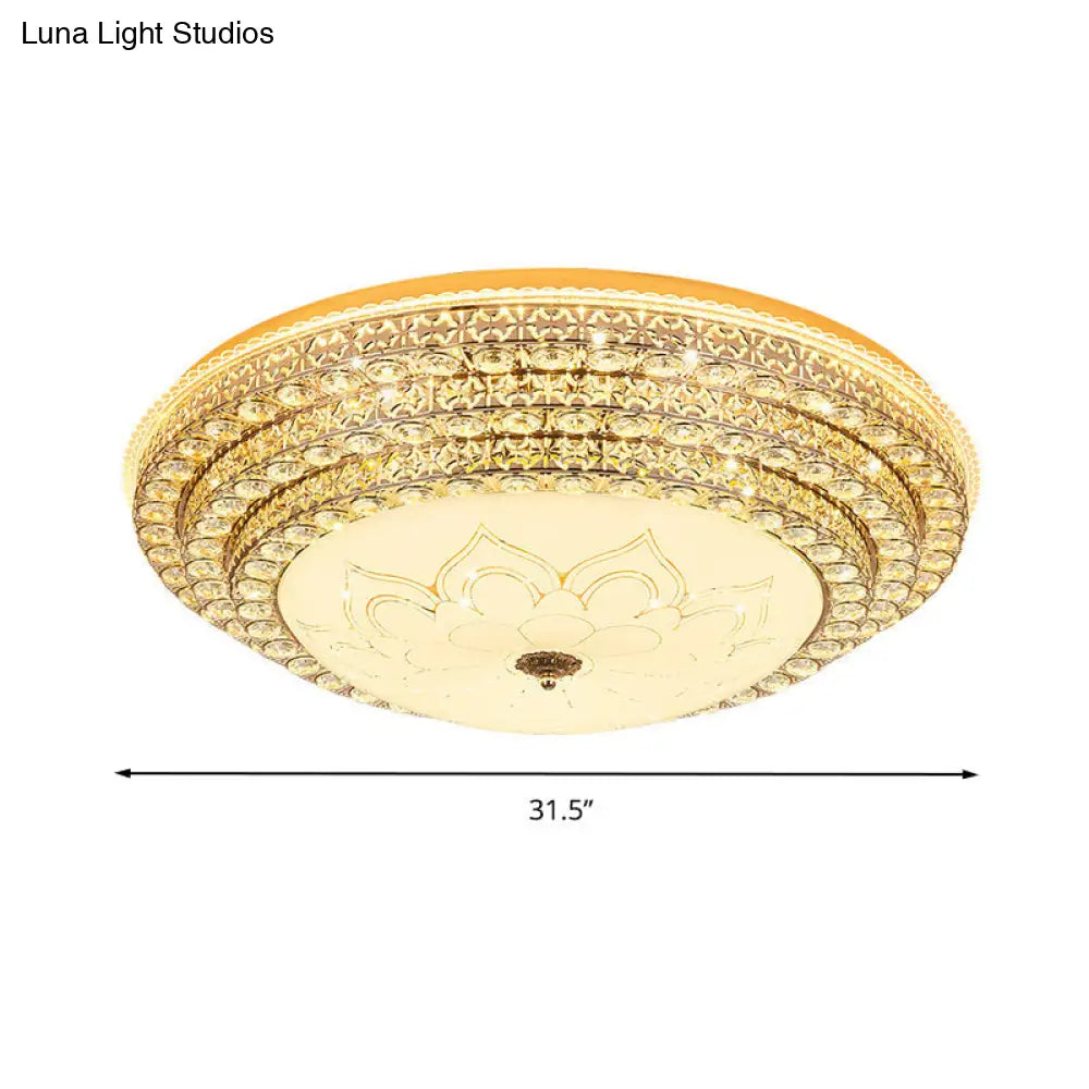 Round Crystal Led Flush Mount Ceiling Light Fixture White 3 Color Options Remote Control Dimming