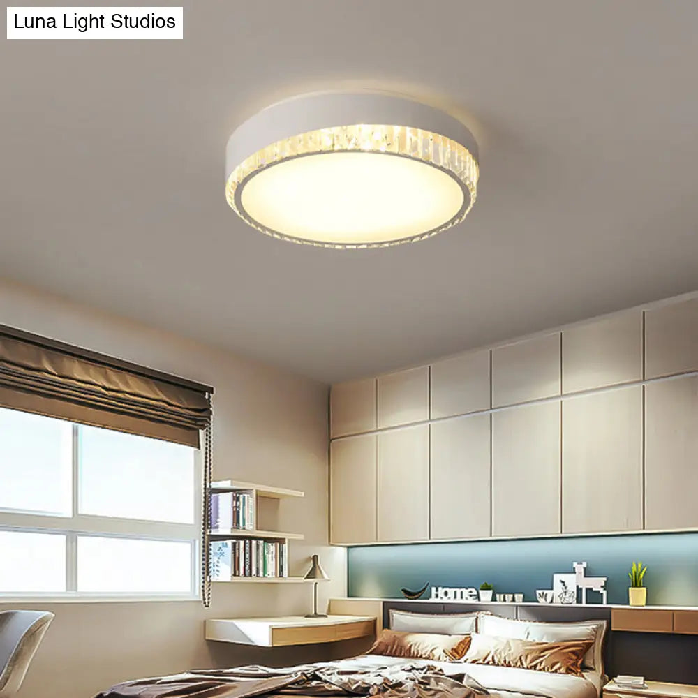 Round Crystal Led Flush Mount Ceiling Light For Bedroom - 16.5’/20.5’ White With Adjustable