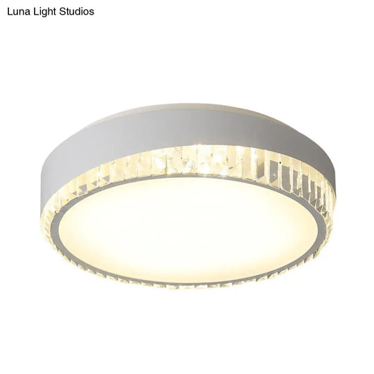 Round Crystal Led Flush Mount Ceiling Light For Bedroom - 16.5/20.5 White With Adjustable Warm And 3