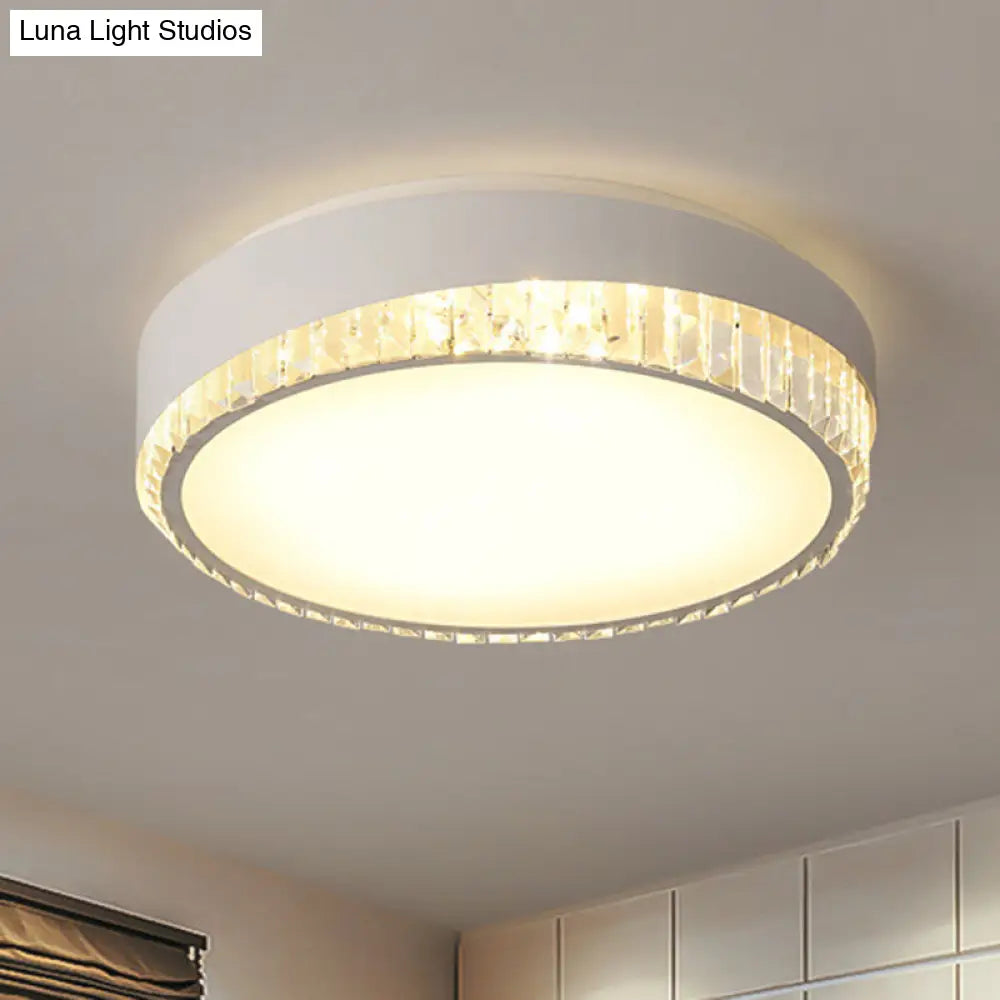 Round Crystal Led Flush Mount Ceiling Light For Bedroom - 16.5/20.5 White With Adjustable Warm And 3