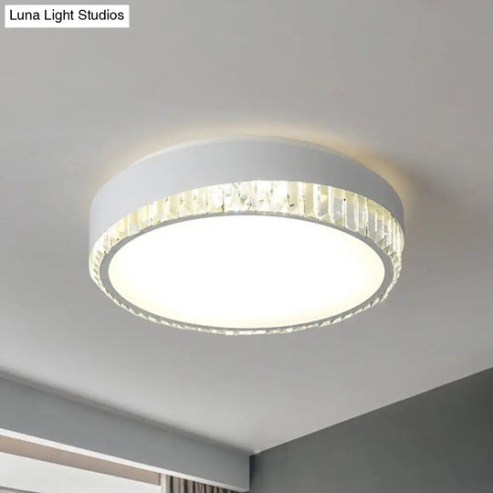 Round Crystal Led Flush Mount Ceiling Light For Bedroom - 16.5/20.5 White With Adjustable Warm And 3