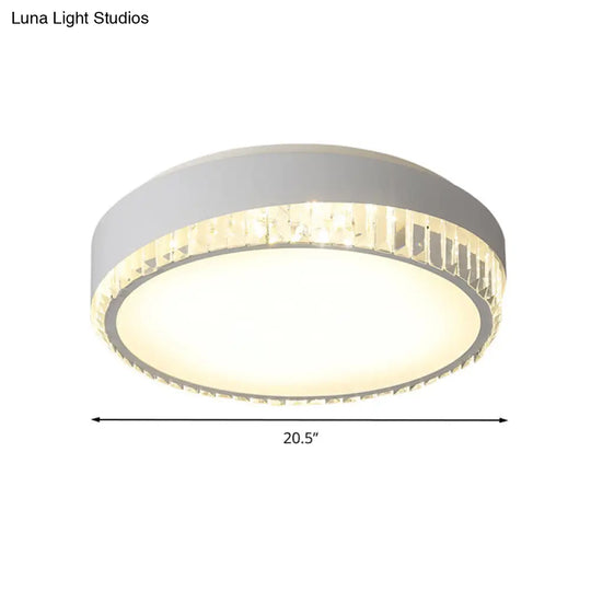 Round Crystal Led Flush Mount Ceiling Light For Bedroom - 16.5/20.5 White With Adjustable Warm And 3