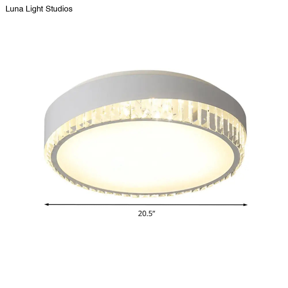 Round Crystal Led Flush Mount Ceiling Light For Bedroom - 16.5’/20.5’ White With Adjustable