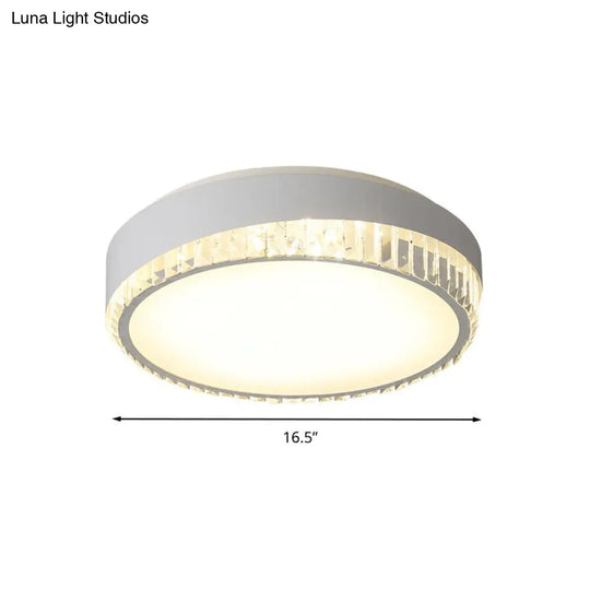 Round Crystal Led Flush Mount Ceiling Light For Bedroom - 16.5/20.5 White With Adjustable Warm And 3